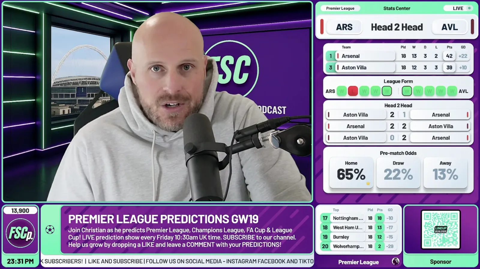 Footie Social Club Predicts using a data-driven head-to-head widget built by Stream Builder