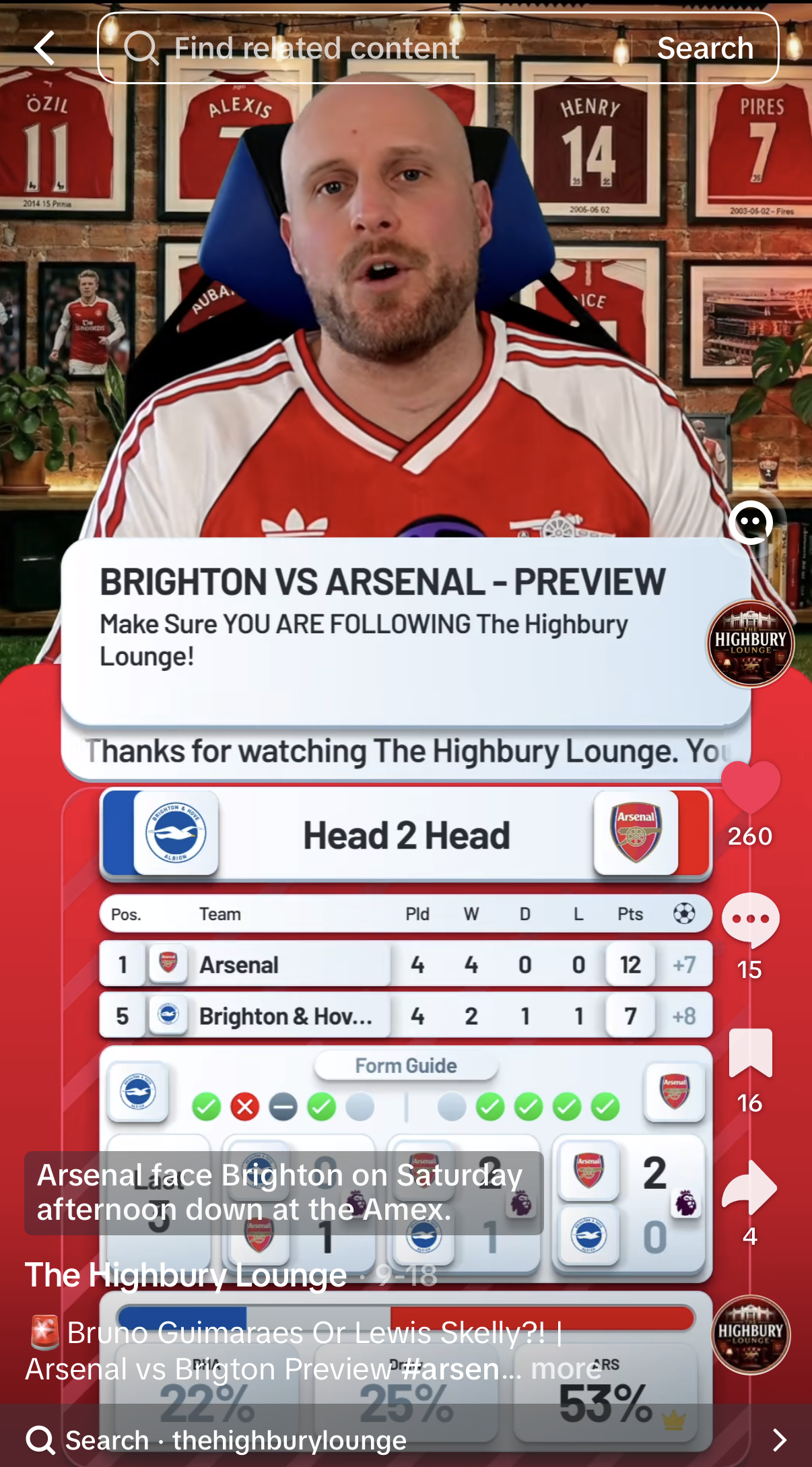 The Stream Builder vertical overlay on a live Premier League stream, with the score bug and starting XI stacked in a tall layout