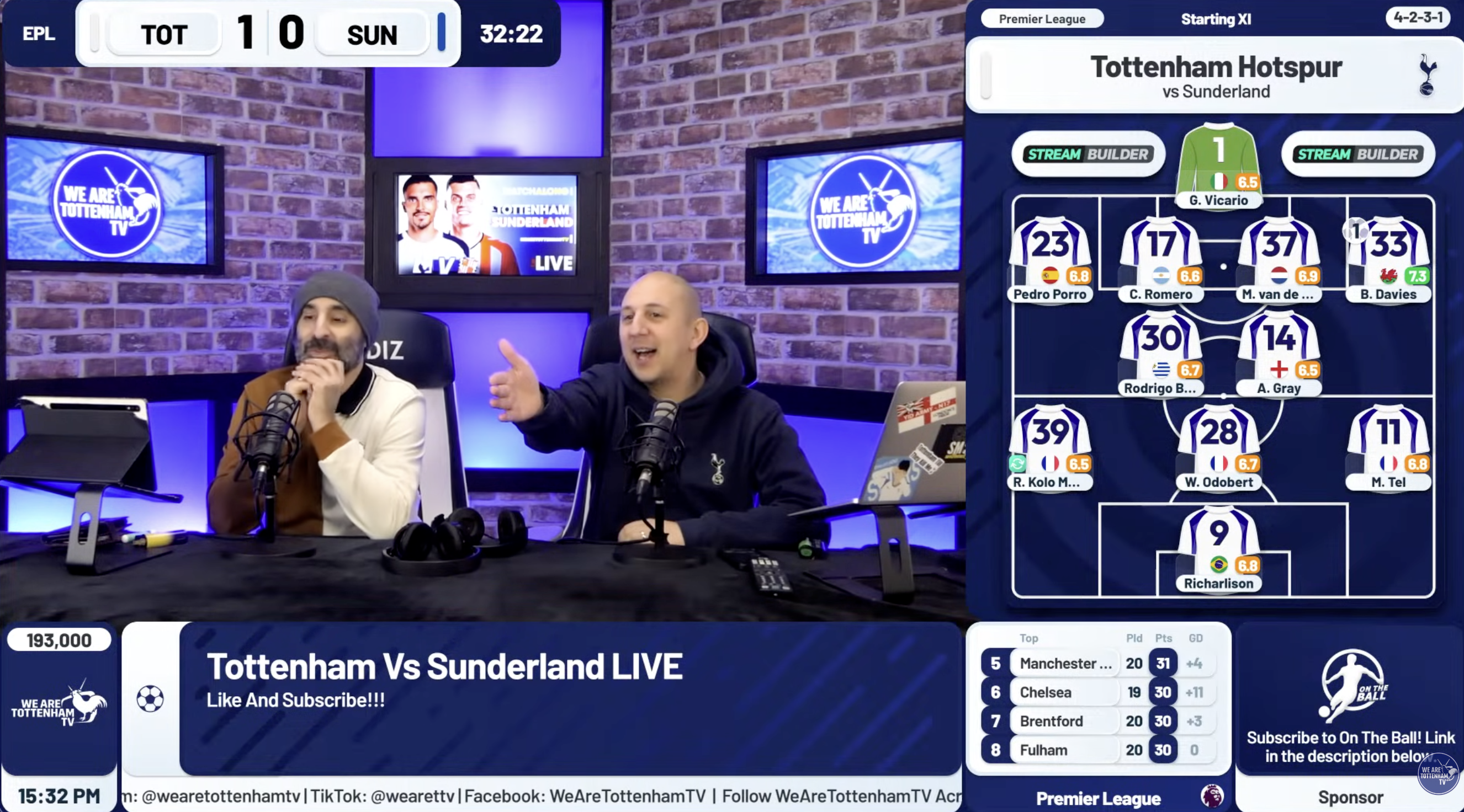 We Are Tottenham TV's youtube overlay